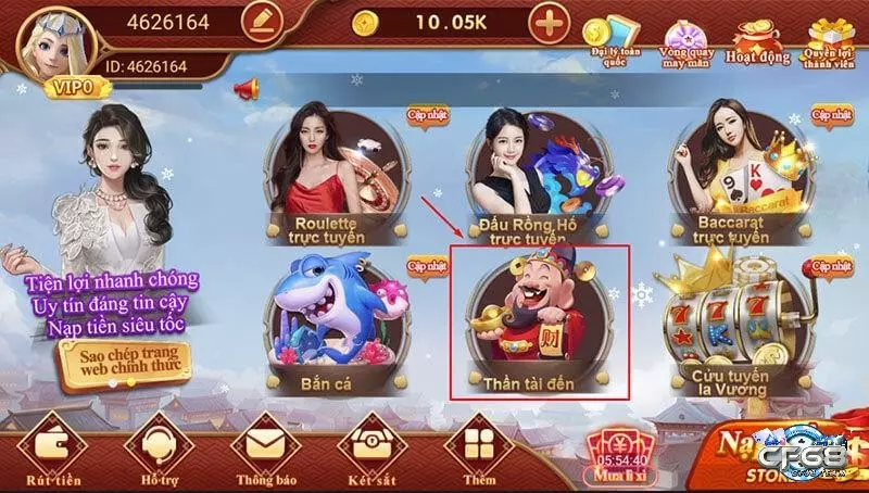 Game than tai den tại sảnh CF68