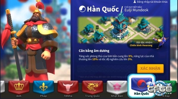 Chọn nền văn minh Hàn Quốc trong Rise of Kingdom