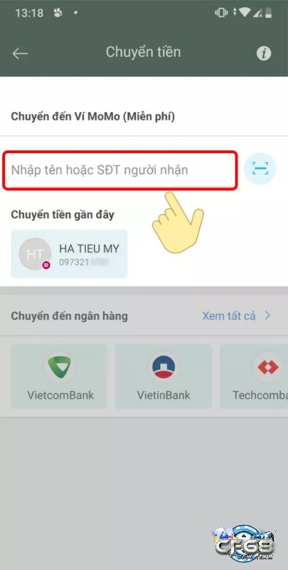 Nhập thông tin nhận tiền