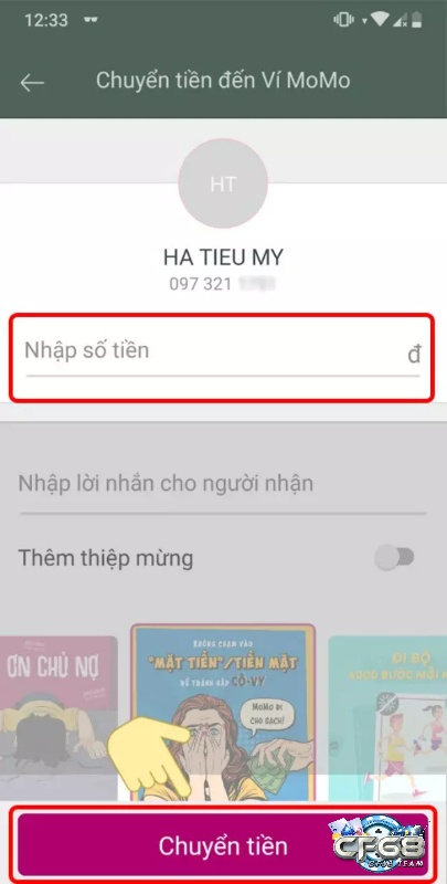 Nhập số tiền muốn chuyển