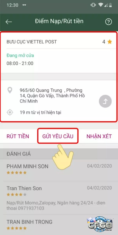 Chọn địa chỉ giao dịch