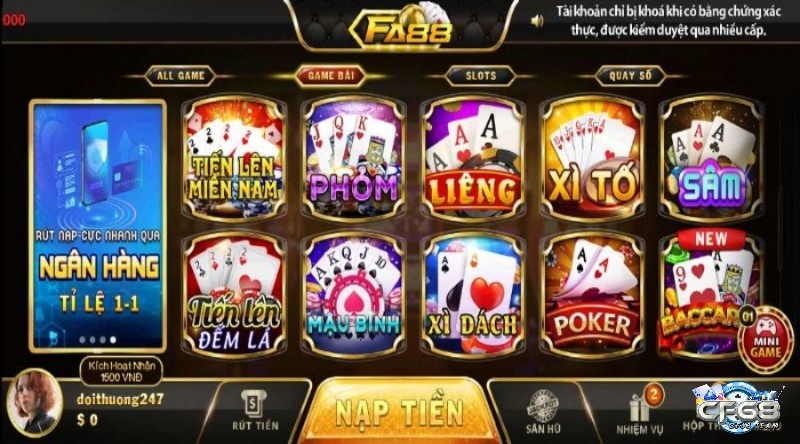 Game Fa88 hấp dẫn với game bài đa dạng