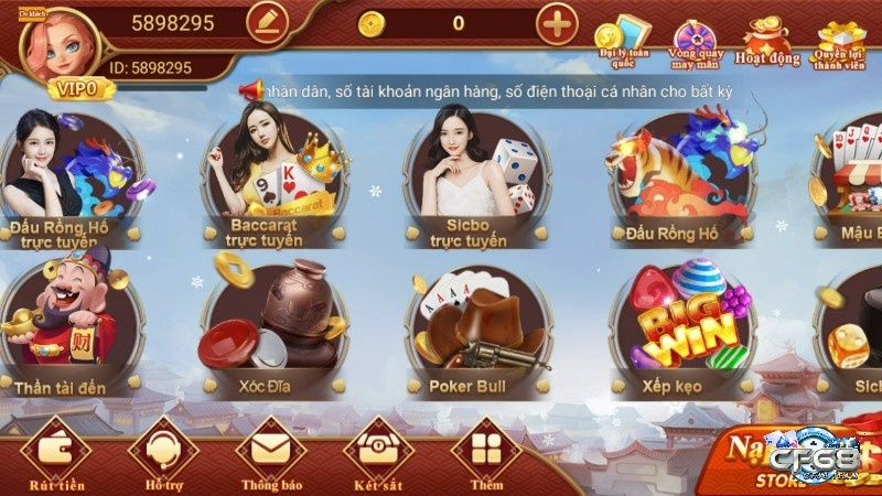 Tham gia CF68 ngay để chơi kho games đánh bài đổi thưởng đa dạng