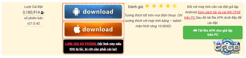 Tải CF68 site theo từng hệ điều hành