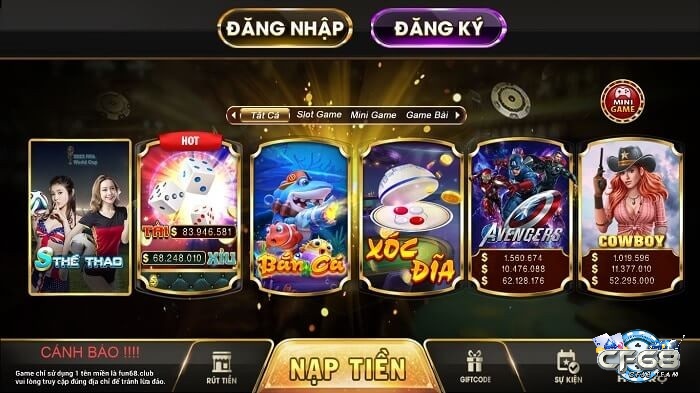 Hệ thống trò chơi đa dạng có tại Fun68 Club