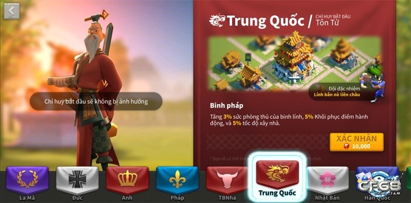 Nền văn minh Trung Quốc mạnh nhất của Rise of Kingdom về giai đoạn bắt đầu trận game