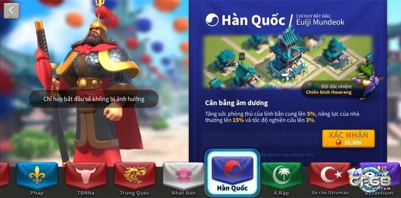 Nền văn minh Hàn Quốc mạnh nhất của Rise of Kingdom về giai đoạn kết thúc trận game