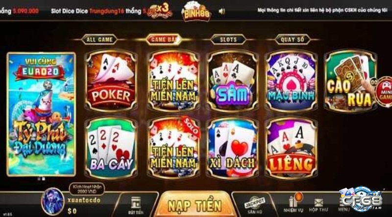 Sản phẩm game không thể bỏ qua tại Binh 88 Club