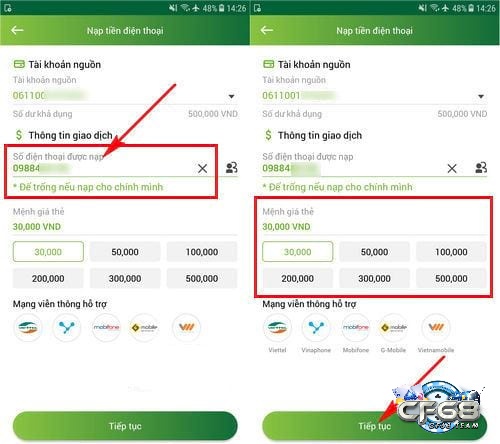 Các bước nạp thẻ viettel bằng Mobile banking, internet banking