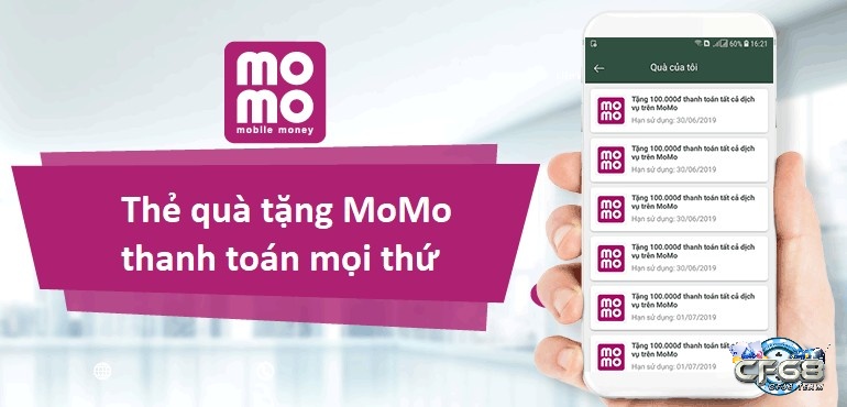 Thẻ quà tặng từ việc nhập mã kiếm tiền trên ứng dụng momo