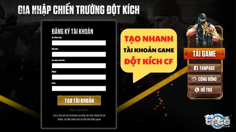 Chi tiết dangky CF - đăng nhập tài khoản chơi game Đột kích