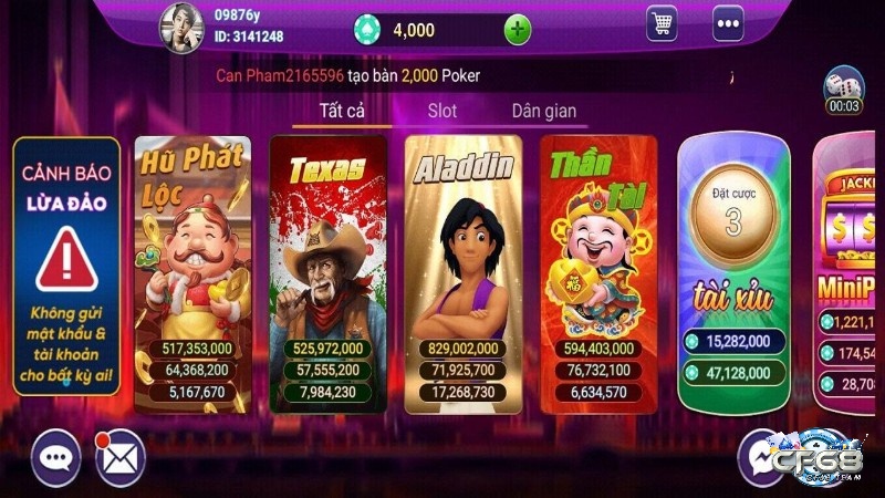 Game slot là game có số lượng cược thủ nhiều nhất tại Boc68.net