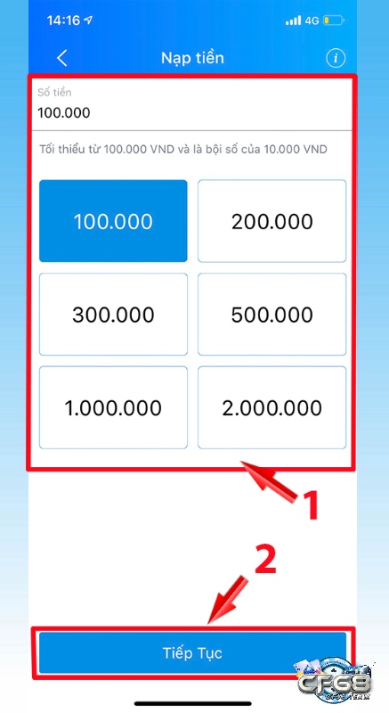 Cách nạp tiền vào ví Zalo Pay khi ở trên ứng dụng Zalo Pay - Bước 3