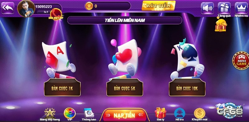 Game bài tiến lên miền nam tại 68 game bài với 3 bàn cược