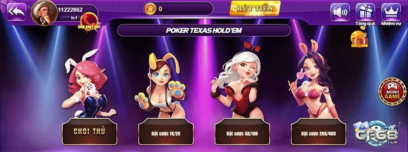 4 bàn chơi Poker Texas Hold'em tại sân chơi 68 game bài