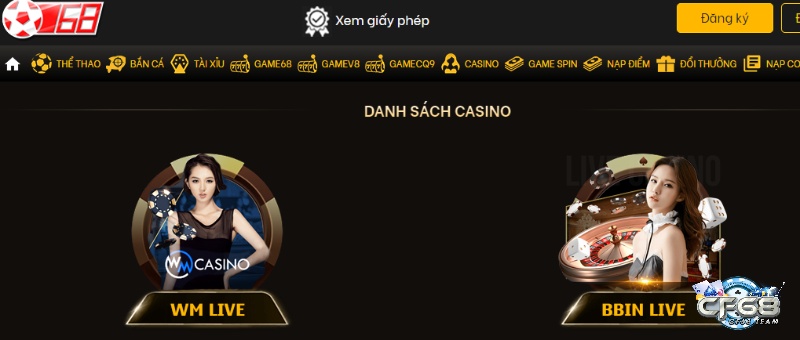 Bong68 hiện cung cấp 2 sảnh Casino trực tuyến là WM Live và BBIN