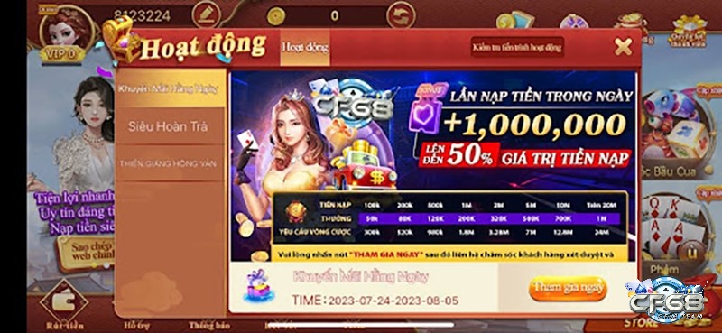 Hấp dẫn với ưu đãi chơi game tặng tiền của CF68