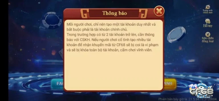 Đồng hành cùng CF68, hãy tuân thủ những điều khoản chung để tận hưởng và nhận quà cf miễn phí trên nền tảng này.