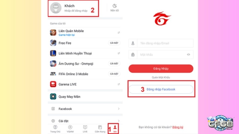 Các bước đăng ký tài khoản Garena bằng Facebook