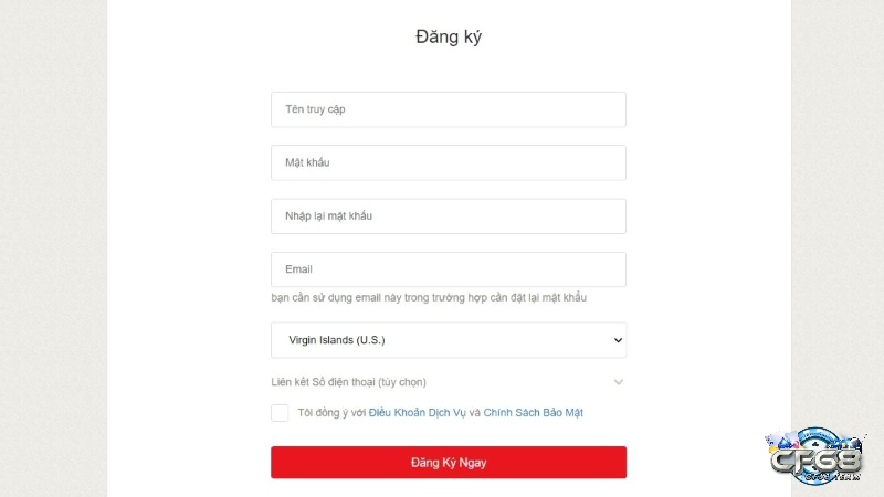 Form đăng ký tài khoản Garena