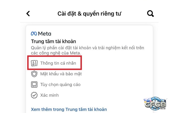 Bấm chọn thông tin cá nhân