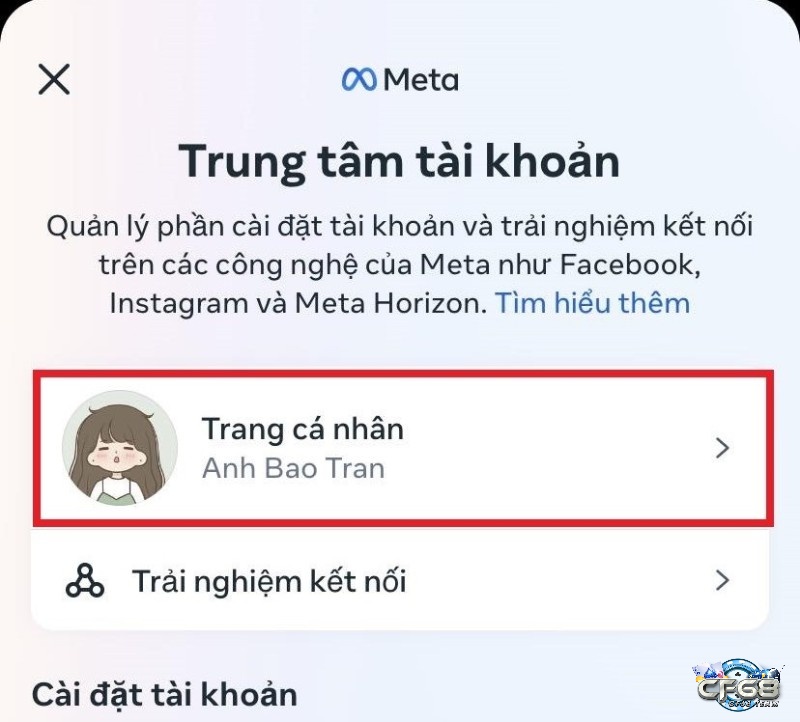 Bấm chọn trang cá nhân