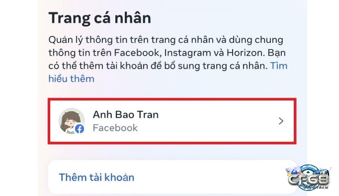 Bấm vào biểu tượng FB có hình ảnh và tên facebook