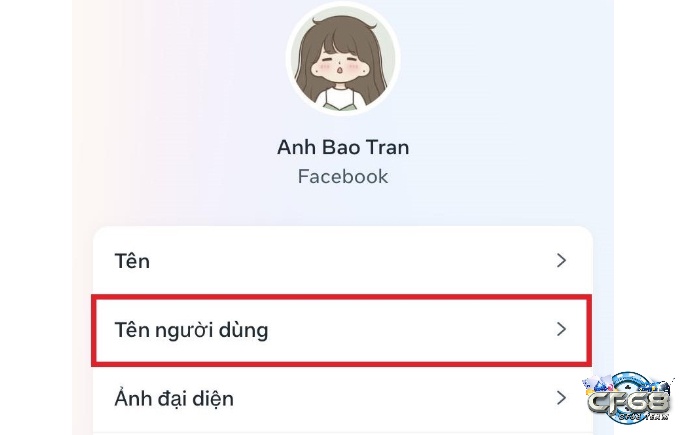 Bấm tên người dùng