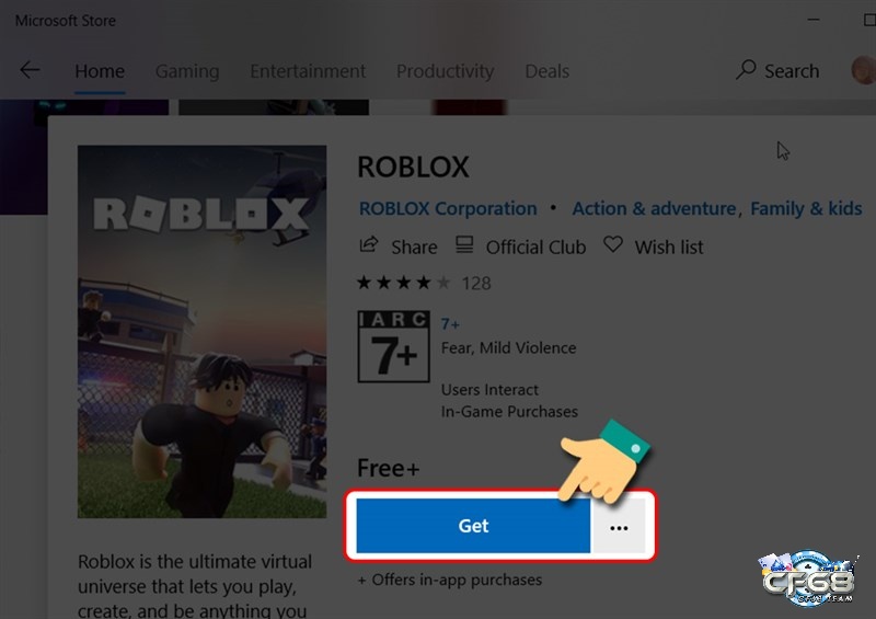 Nhấn vào nút Get để bắt đầu tải xuống Roblox cho máy tính