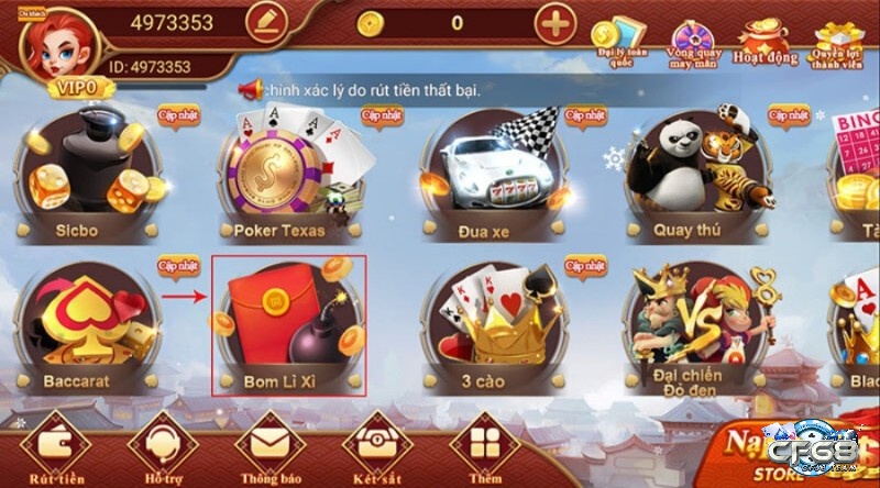 Chọn game dat bom CF68 để tham gia