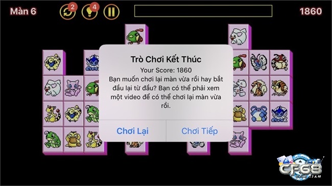 Game kết thúc khi số mạng bằng 0 hoặc không ghép các cặp thú trong thời gian quy định