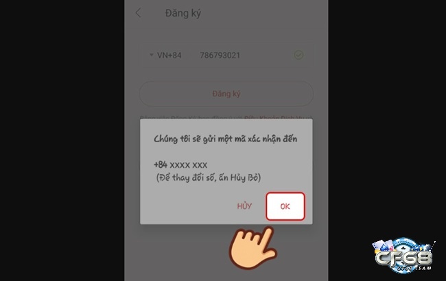 Nhấn OK để được gửi mã xác nhận