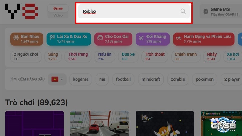 Nhập Roblox vào thanh tìm kiếm