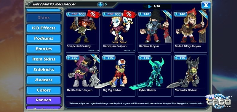 Game Brawlhalla sở hữu hệ thống Skin (trang phục) đa dạng