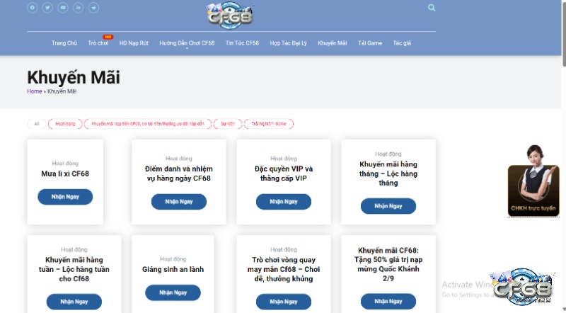 Khuyến mãi tại CF68 vô vàng và ngập tràn giá trị